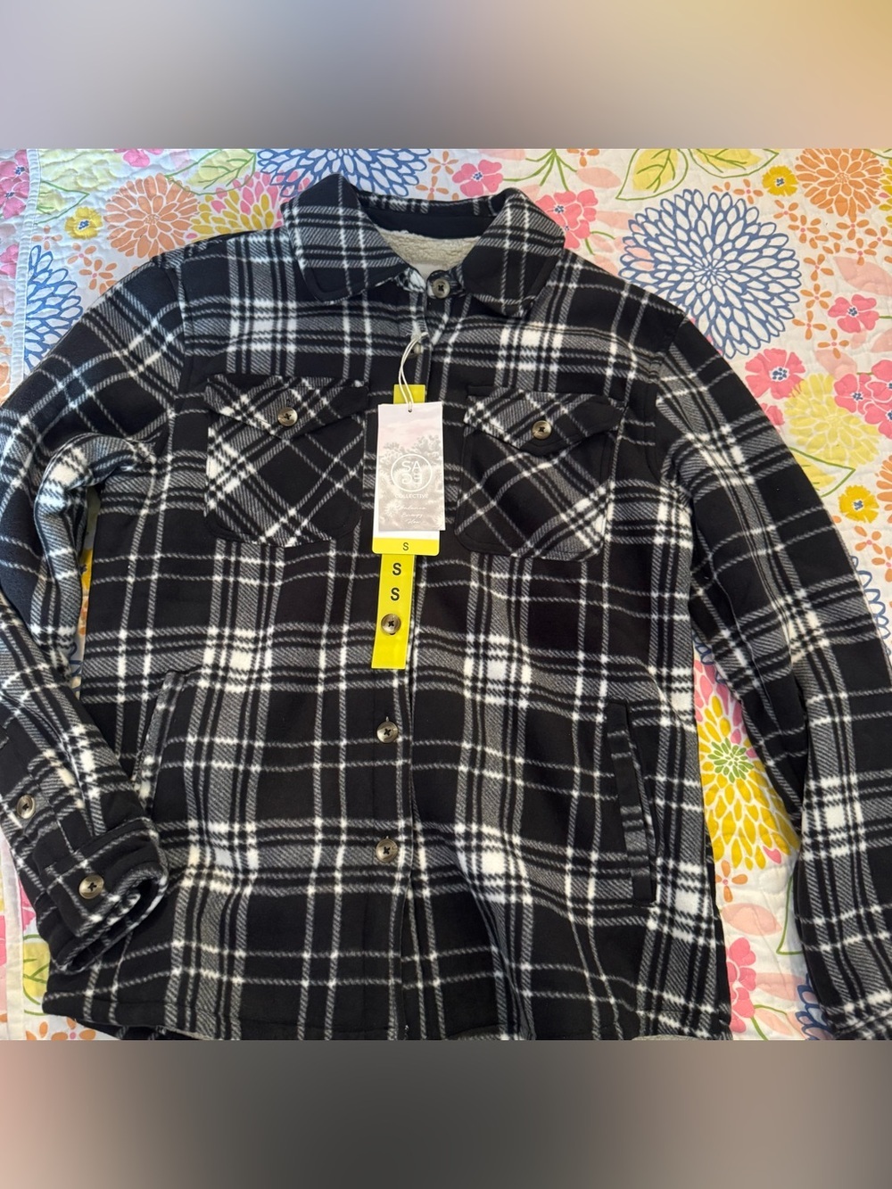 NWT WOMENS small sage collective plaid button down